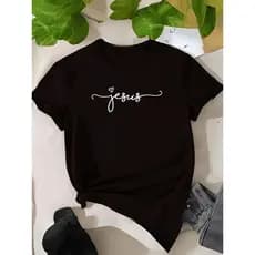 Camiseta Feminina Jesus Manga Curta Gola Redonda T Shirt 100% Algodão Blusa Feminina Casual Tendência