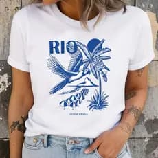 Camisetas Femininas Inspiração Rio 100% Algodão Tshirt Estampada Blusa Estampada