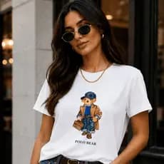 Camiseta Feminina Urso Polo Estampa Premium Camisa 100%  Algodão 30.1 Casual Blusa Básica Blogueira