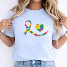 Camiseta Feminina Estampada TEA Inclusão T Shirt 100% Algodão Premium Blusinha Blusa Casual
