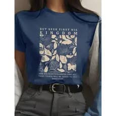 Camiseta Floral Feminina  Moda Casual Blusa Básica 100% Algodão Camisa T Shirt Estilo Blogueira
