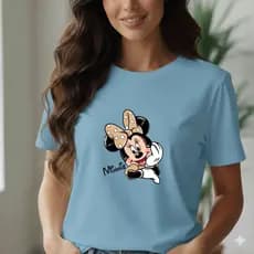 Camiseta Feminina Personagens  Blusa Feminina Estampada Minnie T- Shirt 100% Algodão