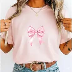 Camiseta Feminina Estampa Laço Delicado T-shirt 100% Algodão Blusa Dia a Dia Tendência Lançamento