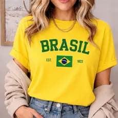 Camiseta Feminina Brasil Copa do Mundo Hexa T Shirt 100% algodão Blusa Feminina Casual Tendência