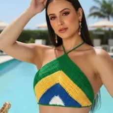 Cropped Top de Crochê Brasil Feminino Moda Verão Topinho Tendência  Qualidade Carnaval Praia Piscina