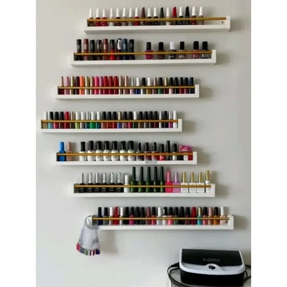 expositor de esmaltes com barra de proteção prateleira de esmaltes suporte de esmaltes