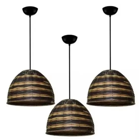 kit com 3 pendente meia esfera junco sintético tamanho médio 25cm