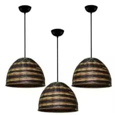kit com 3 pendente meia esfera junco sintético tamanho médio 25cm