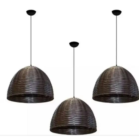kit com 3 pendente meia esfera junco sintético tamanho pequeno 20cm