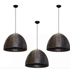 kit com 3 pendente meia esfera junco sintético tamanho pequeno 20cm