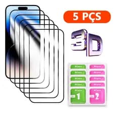 Kit 5 Película 3D Vidro Temperado Compatível Com Todos iPhone 15 14 13 12 11 Mini Plus Pro Max X XR XS MAX 6 7 8 Plus