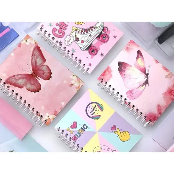 Caderno Capa Dura com Caneta Espiral Caderneta de Bolsa Anotações Moderna Borboleta Blogueira