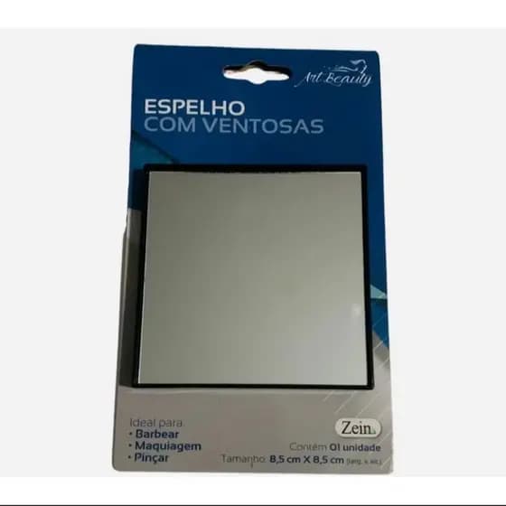 Espelho Quadrado de 8,5 cm x 8,5 cm 3X com Ventosas para Barbear Maquiagem Sobrancelhas da Art Beauty para Banheiro Box