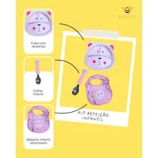 Kit Refeição Infantil Bebê Alimentação - 3 Peças Sortidas - Prato Colher e Babador Livre de BPA Divertido e Prático