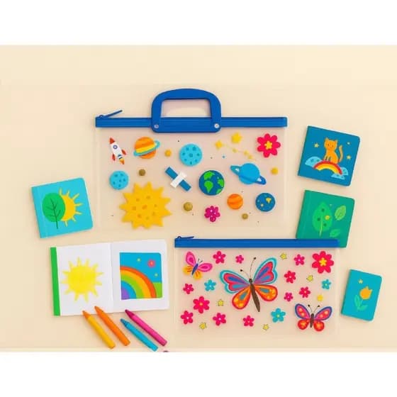Necessaire Pasta Transparente Infantil Borboleta Astronauta Dinossauro Volta as Aulas Bolsa Escolar Impermeável