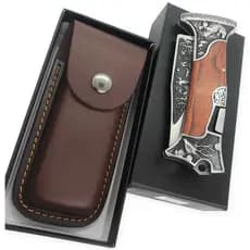 Canivete Tático Inox Super Luxo Coleção Com Bainha Couro