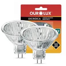 Kit 2 Lâmpadas Halógenas Dicroica MR16 50W 12V GU5.3 2800K | Ideal p/ Spots, Residências e Lojas