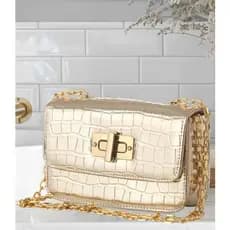 Bolsa Feminina Pequena casamento balada lançamento croco metalizada transveral
