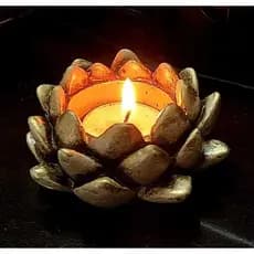 Castiçal Decorativa Flor de Lótus Com Vela