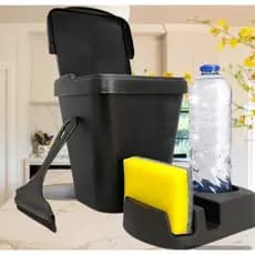 Kit Pia 3 Peças/Porta Detergente/Rodo de Pia/Lixeira 4,8 Litros Preto
