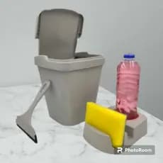 Kit Pia 3 Peças/Porta Detergente/Rodo de Pia/Lixeira 4,8 Litros Cinza