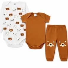 Kit body Bebê 3 peças, Manga Longa, Manga Curta E Calça Roupas de Bebê, Conjunto do Bebê
