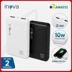 Kit 2 Carregadores Portáteis Power Bank Original Inova 10000mAh Universal