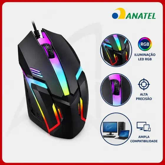 Mouse Gamer LED Com Fio USB 3 Botões Original B-MAX 1000 DPI