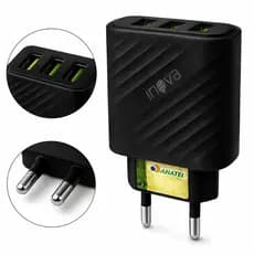 Carregador Celular USB 3 Entradas Fonte Tomada 5.1A Preta