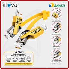 Cabo Carregador Inova 4 em 1 65W Emborrachado USB C Lightning iPhone Android PD Turbo