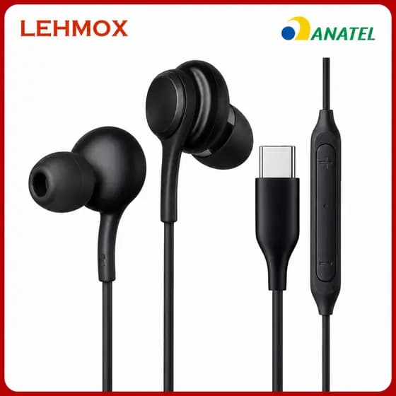 Fone Usb C Lehmox Original Som Estéreo Microfone Com Fio Compatível Android Iphone