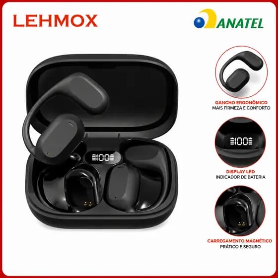 Fone Bluetooth Esportivo TWS Com Gancho Microfone Case Tipo C Sem Fio