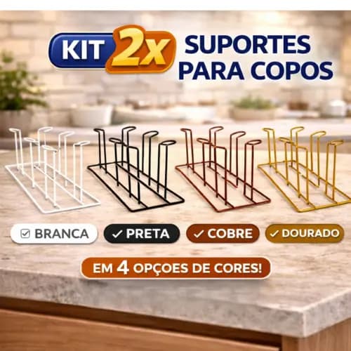Kit Com 2 Suportes Porta 6 Copos Mesa Cozinha Casa Útil Promoção Organização