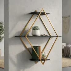 Nicho Industrial De Parede Diamante Design Moderno Nicho Decorativo Base de Ferro Tampo Madeira