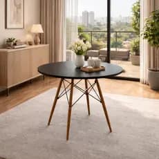 Mesa de Jantar Charles Eames Eiffel 90cm Tampo Madeira Base Eucalipto para Sala de Jantar e Cozinha