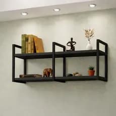 Prateleira Nicho Industrial Suspensa 100cm Base de Ferro Tampo de Madeira Decorativa de Parede
