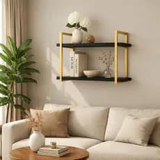 Prateleira Nicho Com Design Industrial 80cm Base de Ferro Tampo de Madeira