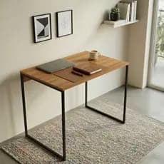 Mesa Escrivaninha Industrial 80x46cm com Tampo de Madeira Base Ferro para Escritório e Home Office