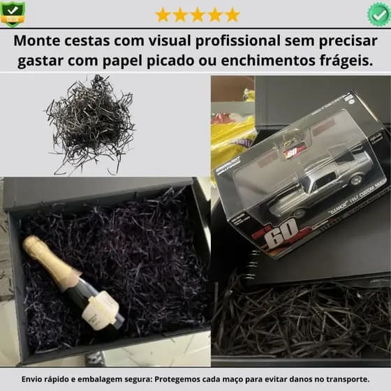 Palha Decorativa Colorida P/ Cestas Presentes Enfeite Preto 120 gramas