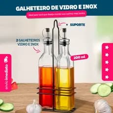 Galheteiro De Vidro E Inox Com 2 Pçs + Suporte - Dolce Home