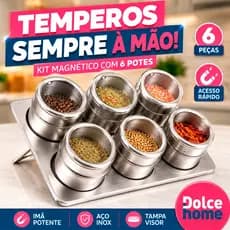Kit 6 Porta Condimento Magnético 6 Peças Tempero Aço inox