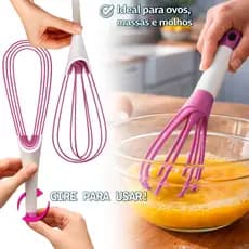 Fouet Dobrável Silicone Antiaderente Cabo Ergonômico Misturador Ovos Massa
