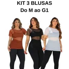 KIT 3 Blusas de Tule Esportiva Treino Academia Corrida ENVIO IMEDIATO