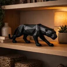 Escultura Pantera Negra Geométrica Estatueta De Decoração Casa Estatua Rack Sala Quarto Preto Branco
