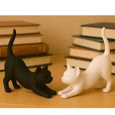 Escultura Gato Geométrica Estatueta De Decoração Casa Estatua Rack Sala Quarto Preto Branco