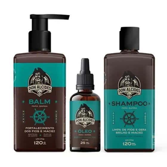 Kit para Barba - Shampoo + Balm + Óleo para Barba Don Alcides Calico Jack