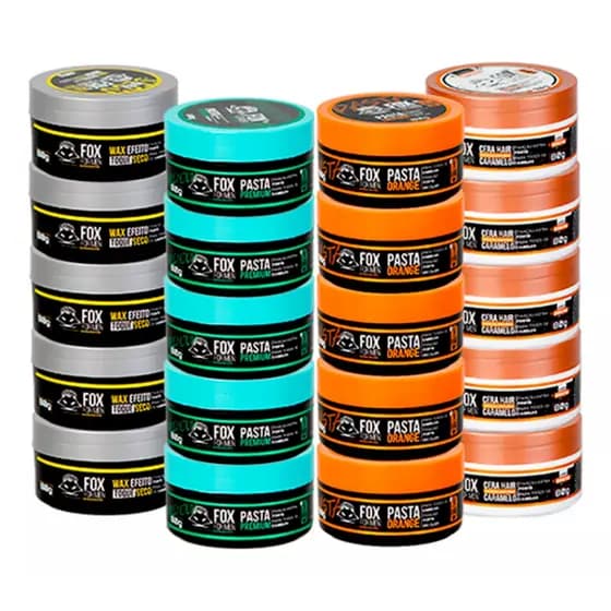 PASTA FOX FOR MEN 20 UNIDADES - KIT 5 TOQUE SECO 5 PREMIUM 5 ORANGE 5 CARAMELO 80GR