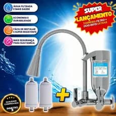Torneira Cozinha com Purificador Integrado Gourmet Duo Parede 1/4 de Volta ABS Com 2 Refis Extras