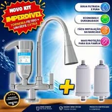 Torneira Com Filtro Integrado Gourmet Duo Luxo Bancada Cozinha + 2 Refis Extras