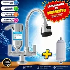 Torneira de Pia Cozinha com Filtro Integrado com Refil Extra Bancada Gourmet ABS 1/4 de Volta